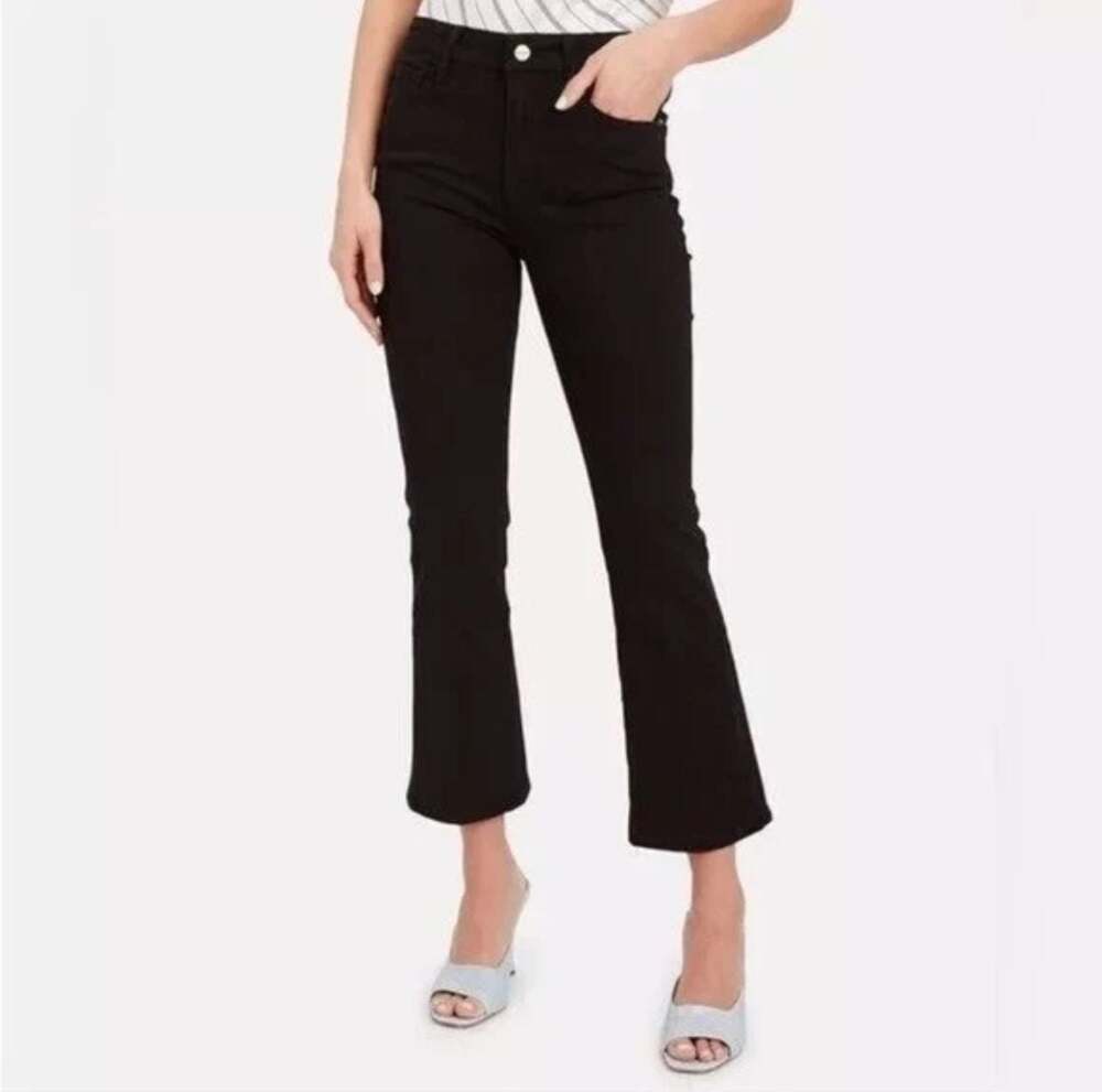 FRAME Le Crop Mini Boot Jeans in Film Noir Black Size 26